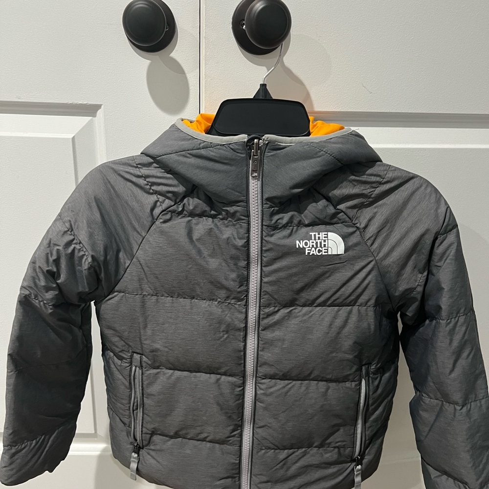 The North Face - Reversible Charcoal and Orange Down Hooded Jacket